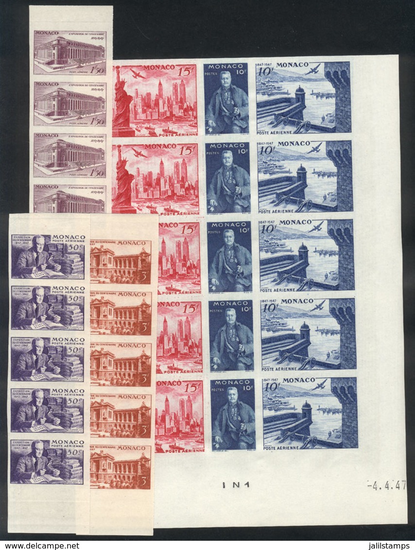 1065 MONACO: Yvert 22/27, 1947 New York Stamp Exhibition, Set Of 6 IMPERFORATE Values In - Poste Aérienne