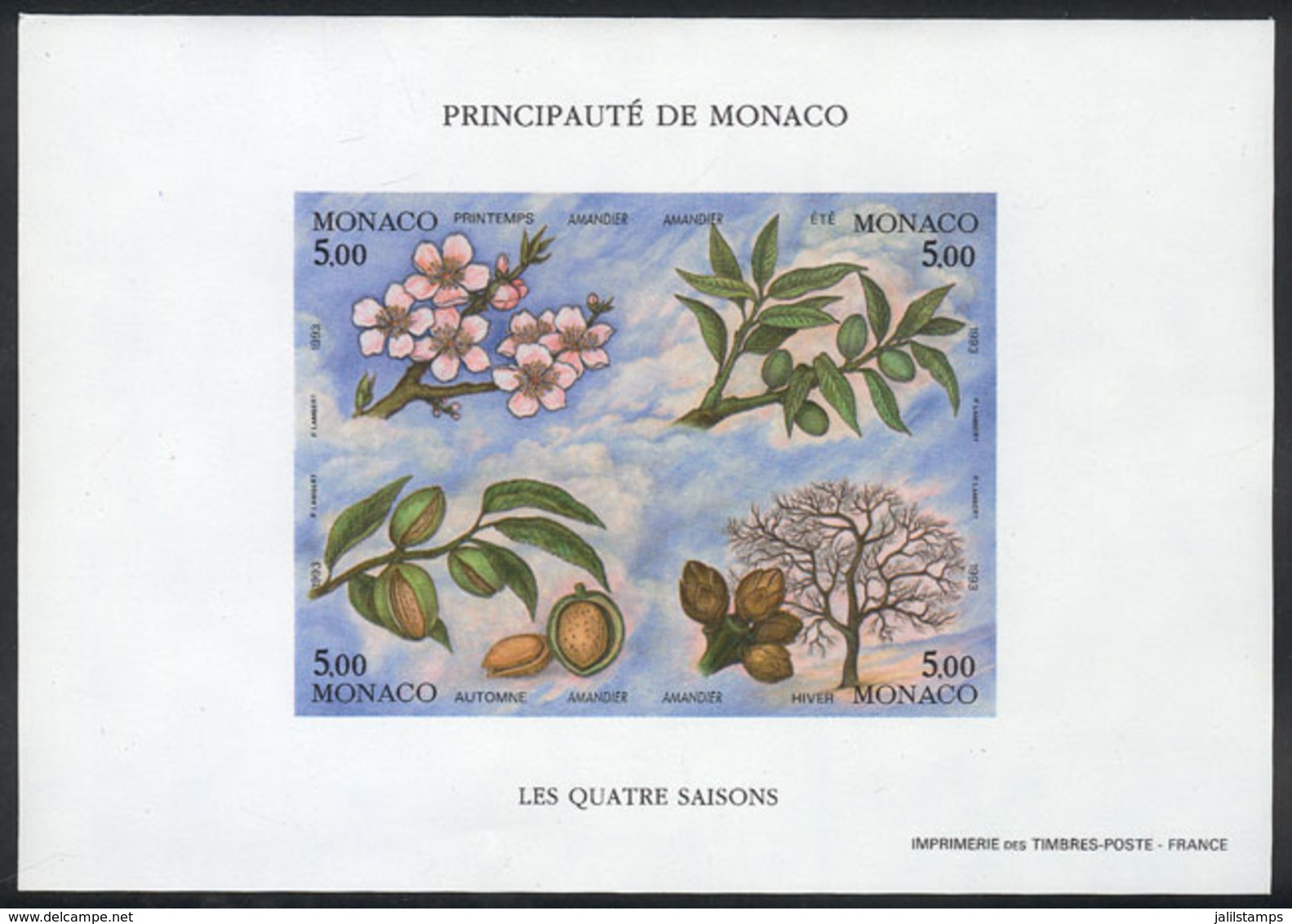 1066 MONACO: Yvert 67, 1993 Flowers, IMPERFORATE Variety, Superb! - Blocs