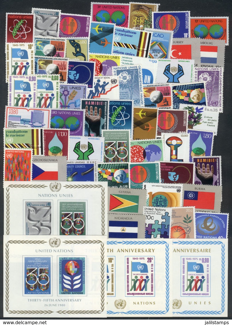 1080 UNITED NATIONS: Lot Of Complete Sets And Souvenir Sheets, Unmounted And Of Excellent - ONU