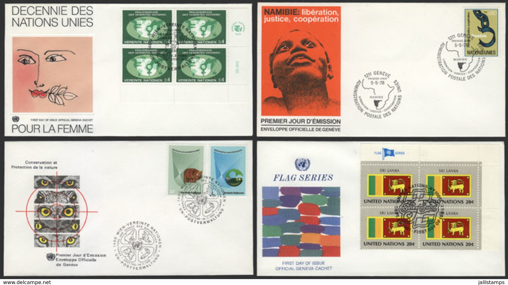 1084 UNITED NATIONS: 59 Very Thematic First Day Covers, Of The 3 Offices, Excellent Quali - ONU