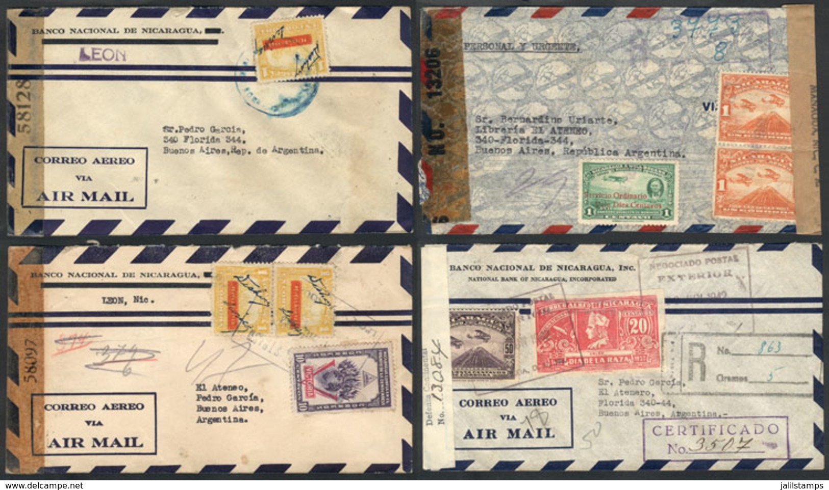 1091 NICARAGUA: 16 Covers Sent To Argentina Between 1942 And 1944, All With Censor Marks, - Nicaragua