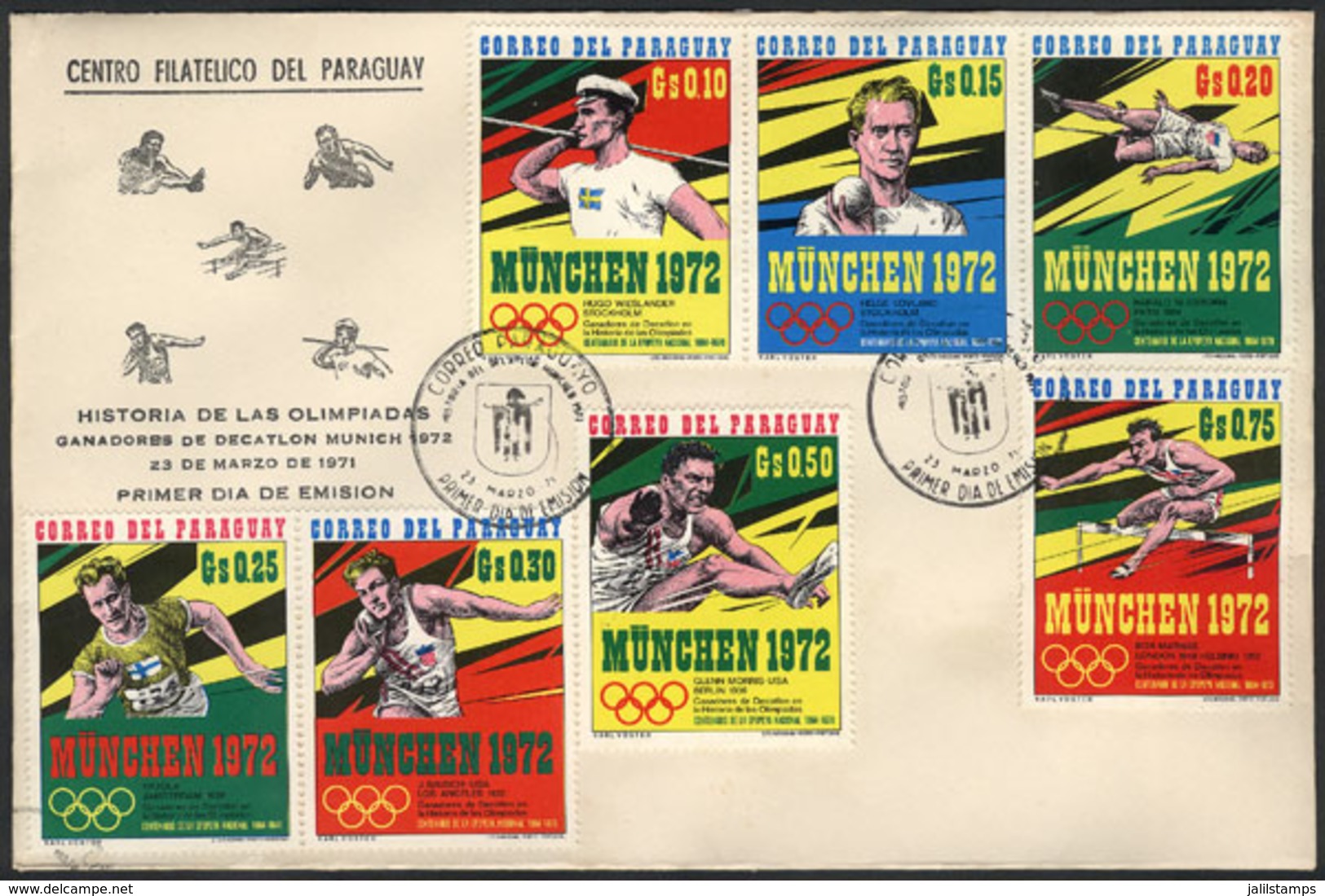 1109 PARAGUAY: München 1972 Olympic Games, The Set On A First Day Cover, VF Quality! - Paraguay