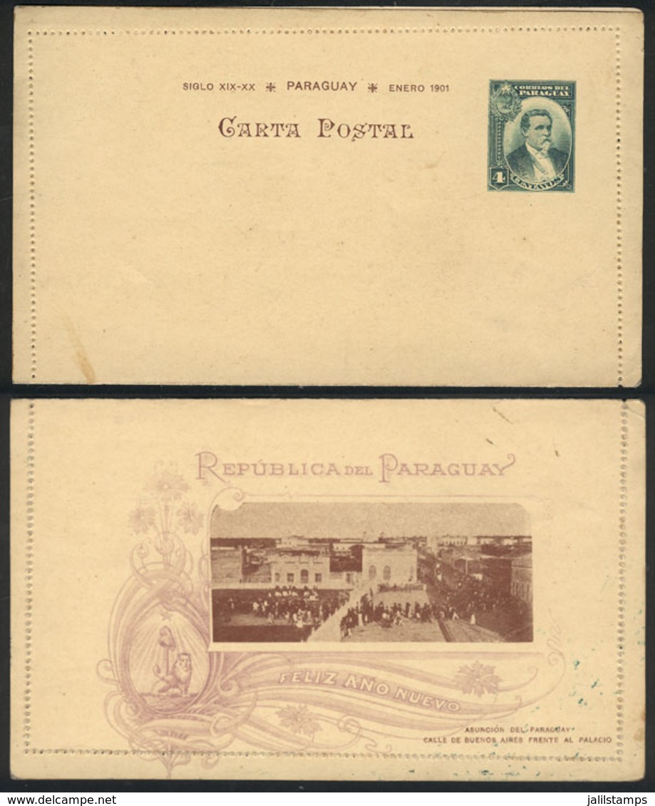 1111 PARAGUAY: "4c. Lettercard Of The Year 1901, With Image Printed On Back: "Crowd In B - Paraguay