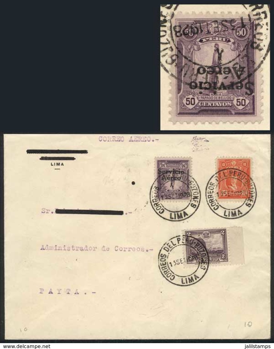 1122 PERU: Yvert 1a, "El Marinerito", 1927 50c. INVERTED OVERPRINT Variety + Other Val - Peru