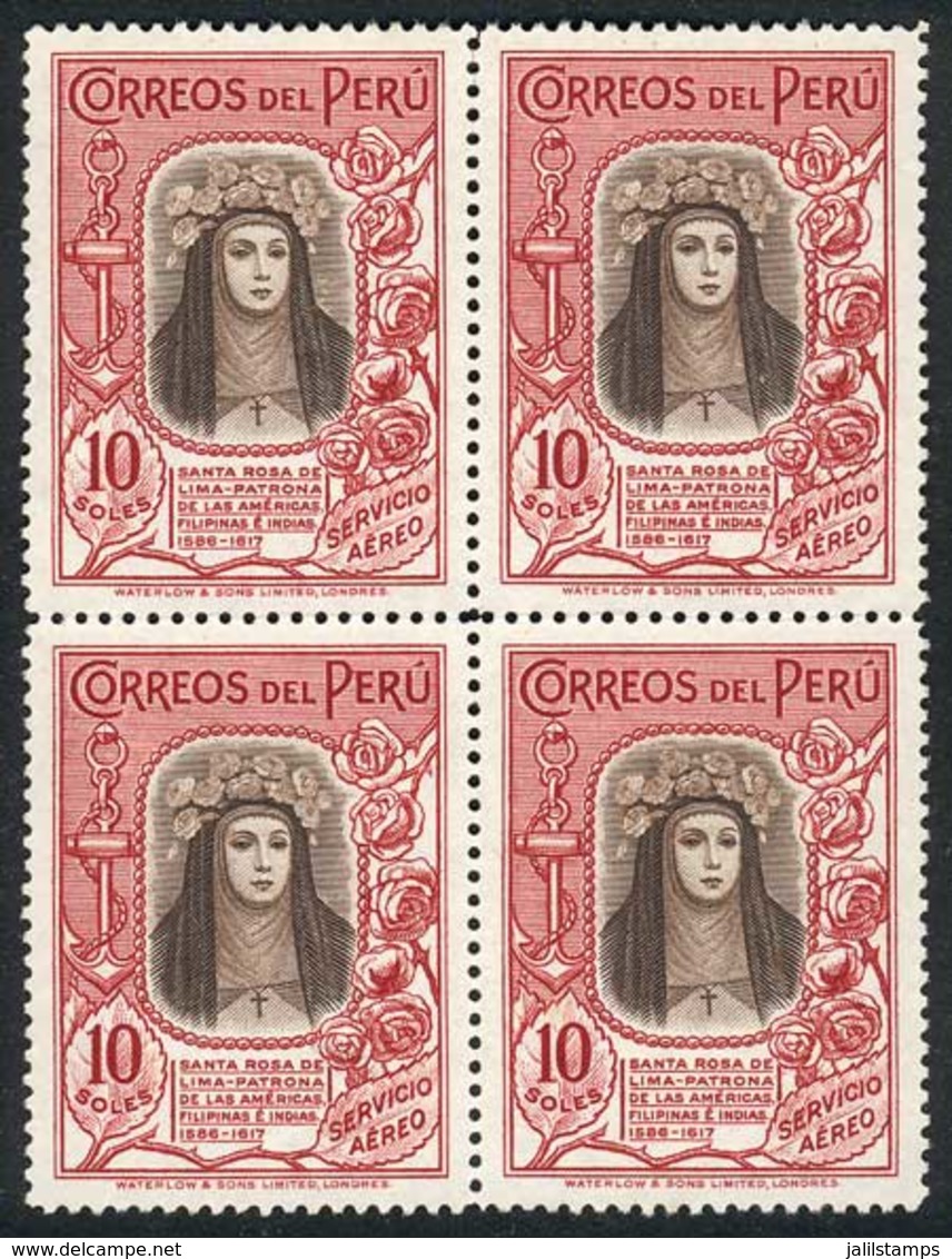 1128 PERU: Yvert 28, 1936/7 10S. Santa Rosa De Lima, BLOCK OF 4 Mint Without Gum, Very Fi - Pérou