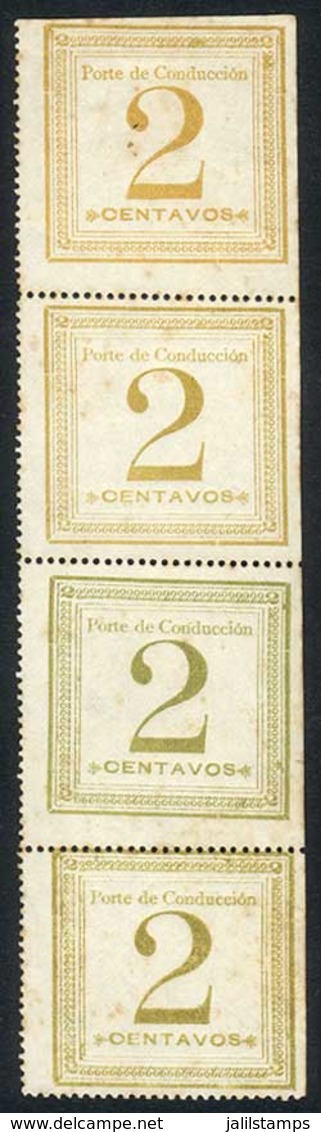 1138 PERU: Sc.Q2, 1897 2c., Rare Unused Vertical Strip Of 4, The 2 Top Stamps In Yellow, - Pérou