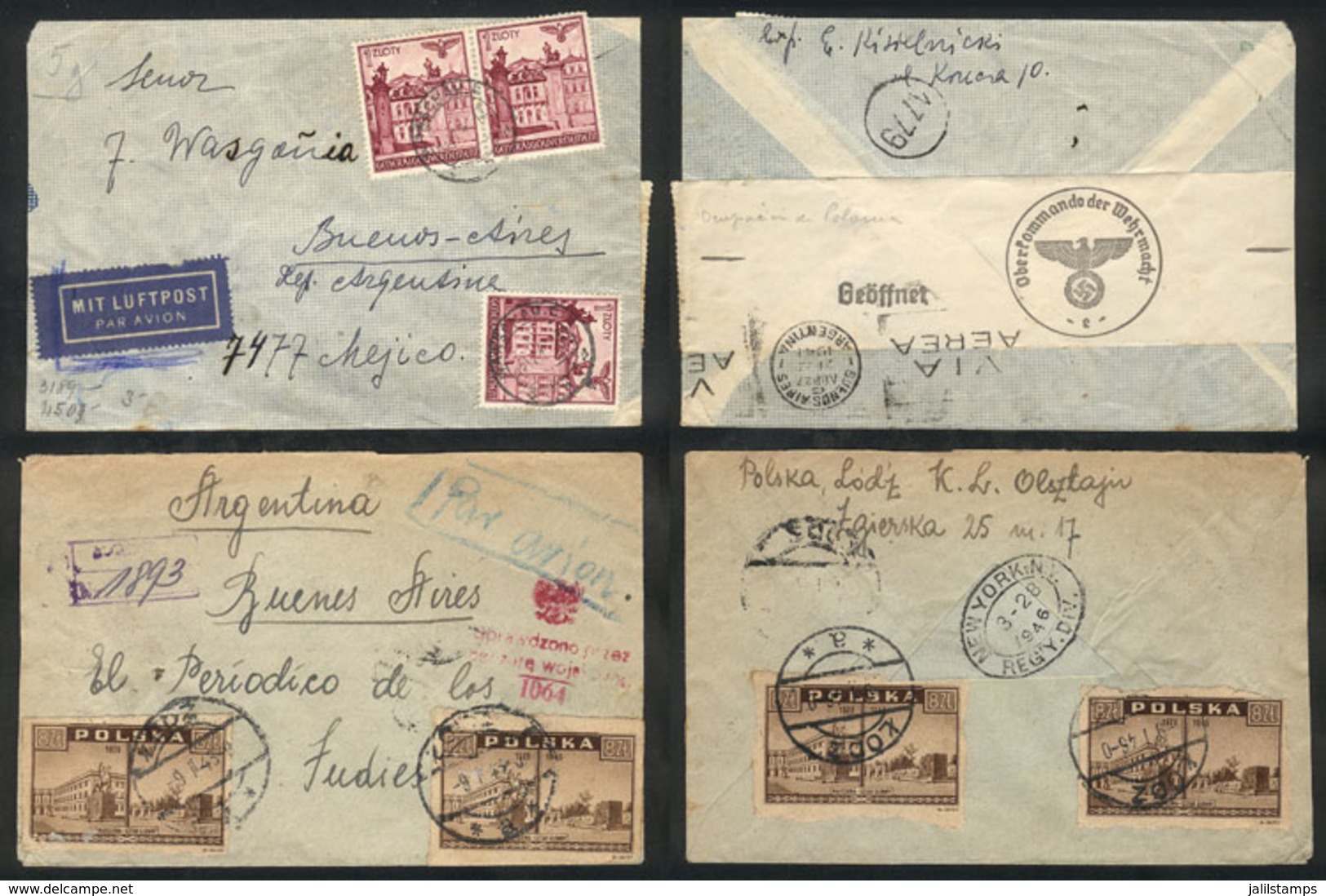1147 POLAND: 2 Covers Sent To Argentina In 1941 And 1946, Censor Marks, Interesting - Autres & Non Classés