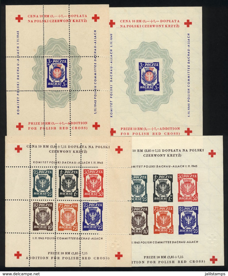 1149 POLAND - DACHAU: Red Cross: Local Issue Of 4 Perforated And Imperforate Souvenir She - Autres & Non Classés