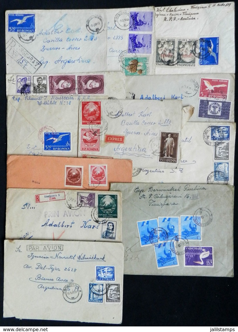 1156 ROMANIA: 12 Covers Sent To Argentina With Very Thematic And Handsome Postages, Some - Autres & Non Classés