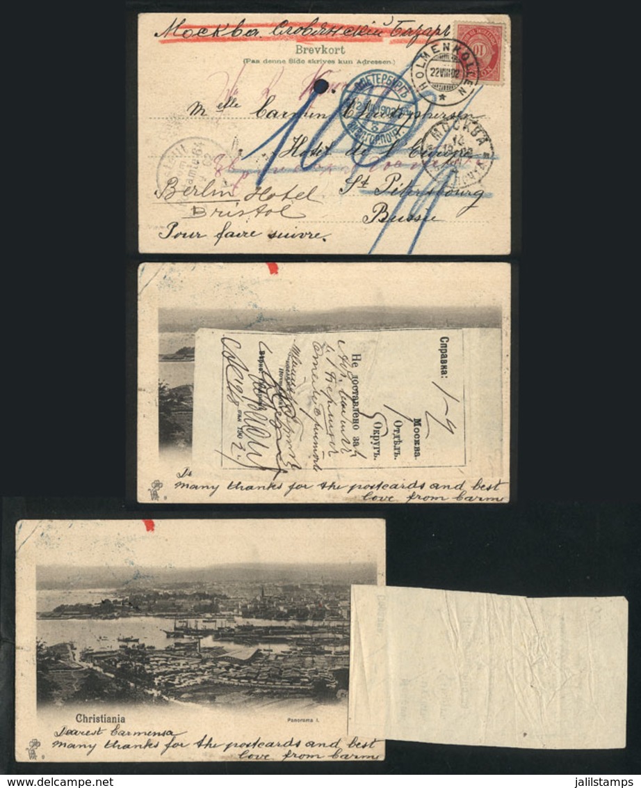 1166 RUSSIA: Postcard Sent From HOLMENKOLLEN (Norway) To St. Petersbourg On 22/AU/1902 An - Autres & Non Classés