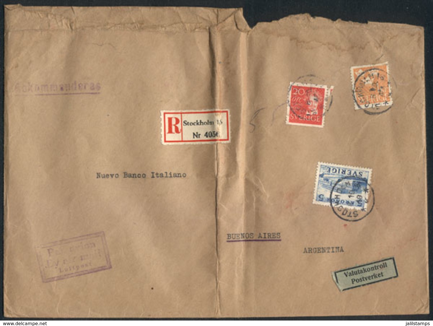 1183 SWEDEN: Cover Franked With High Postage Of 6.20Kr. And Sent By Registered Airmail To - Autres & Non Classés