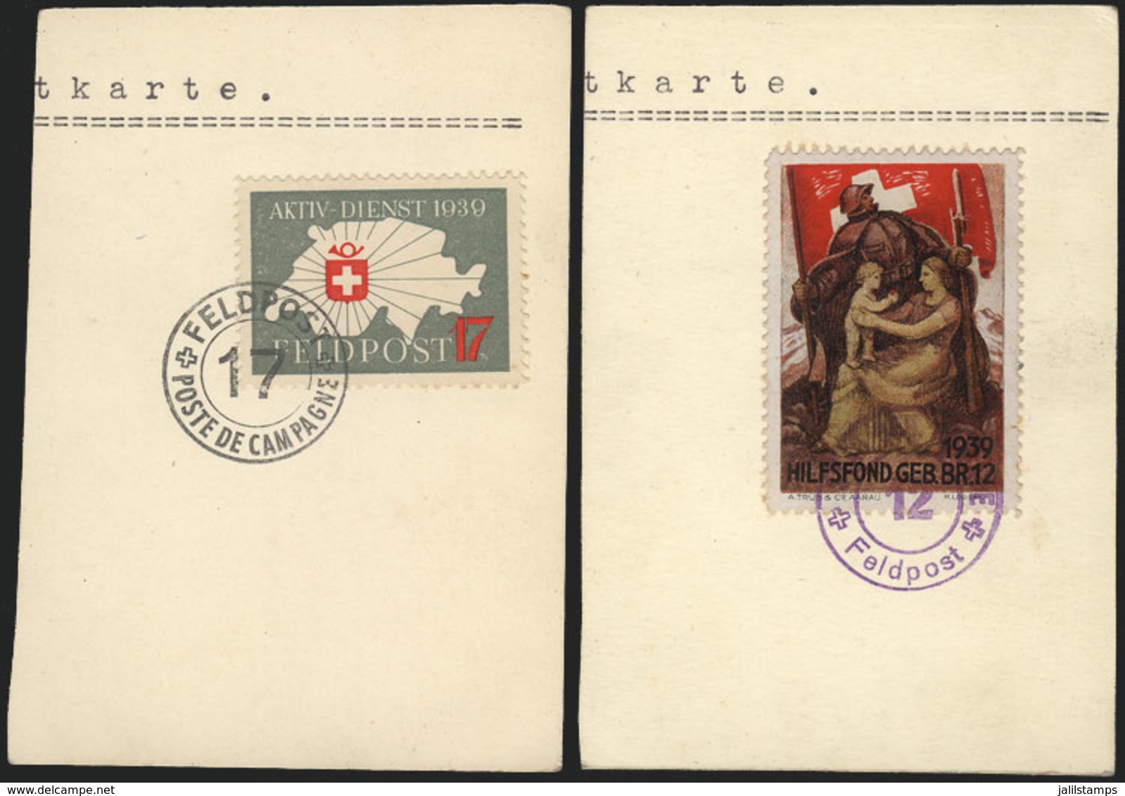 1191 SWITZERLAND: 2 Interesting Cinderellas Of Military Post, On Fragments, VF Quality! - Autres & Non Classés