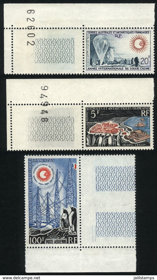 1204 TAAF: Sc.23/24 + C6, 1963 Quiet Sun Year, Cmpl. Set Of 3 Values, MNH, Excellent Qual - Sonstige & Ohne Zuordnung