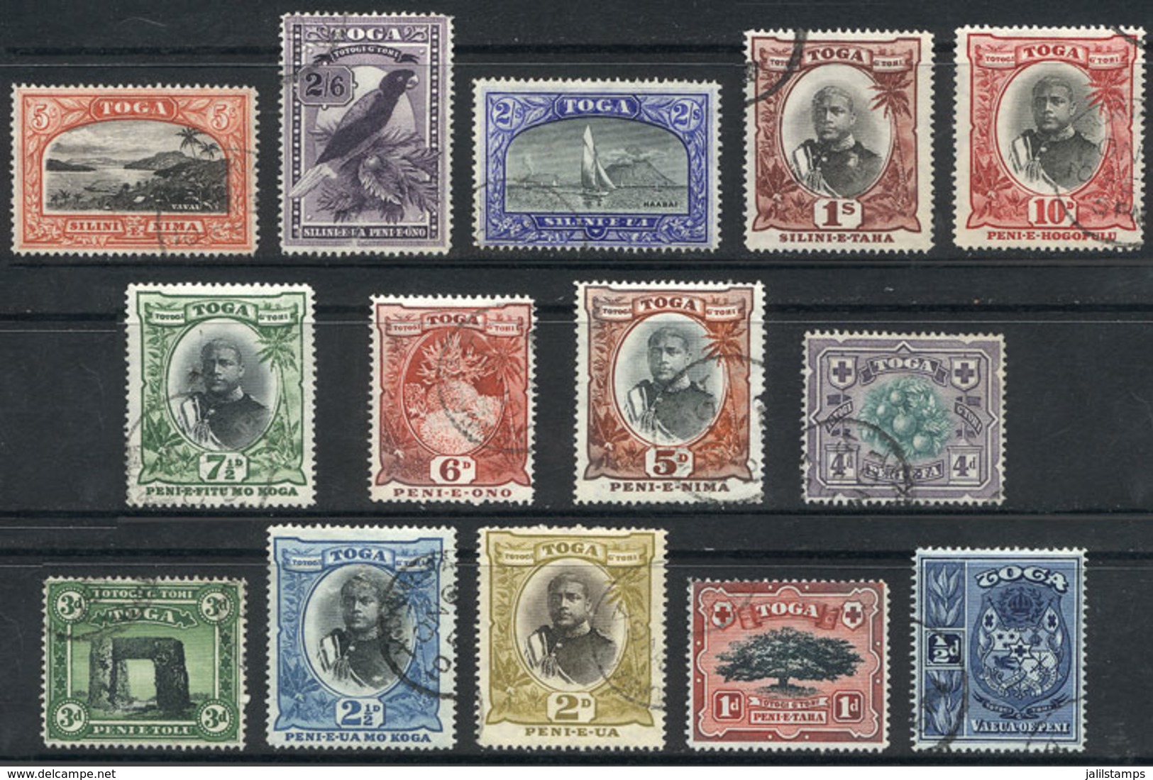 1212 TONGA: Sc.38/52 (without 39, Issued In 1934), Set Of 14 Used Values, Very Fine Quali - Tonga (...-1970)
