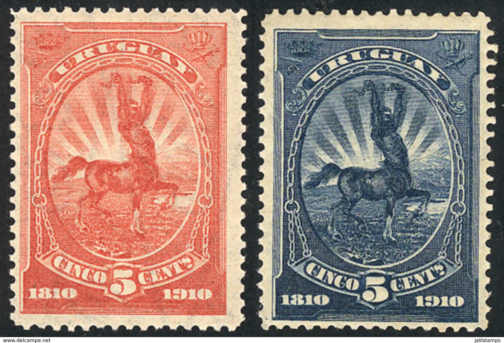 1246 URUGUAY: Sc.183, 1910 5c. Centaur, COLOR ERROR (printed In Red Instead Of Blue), Alo - Uruguay