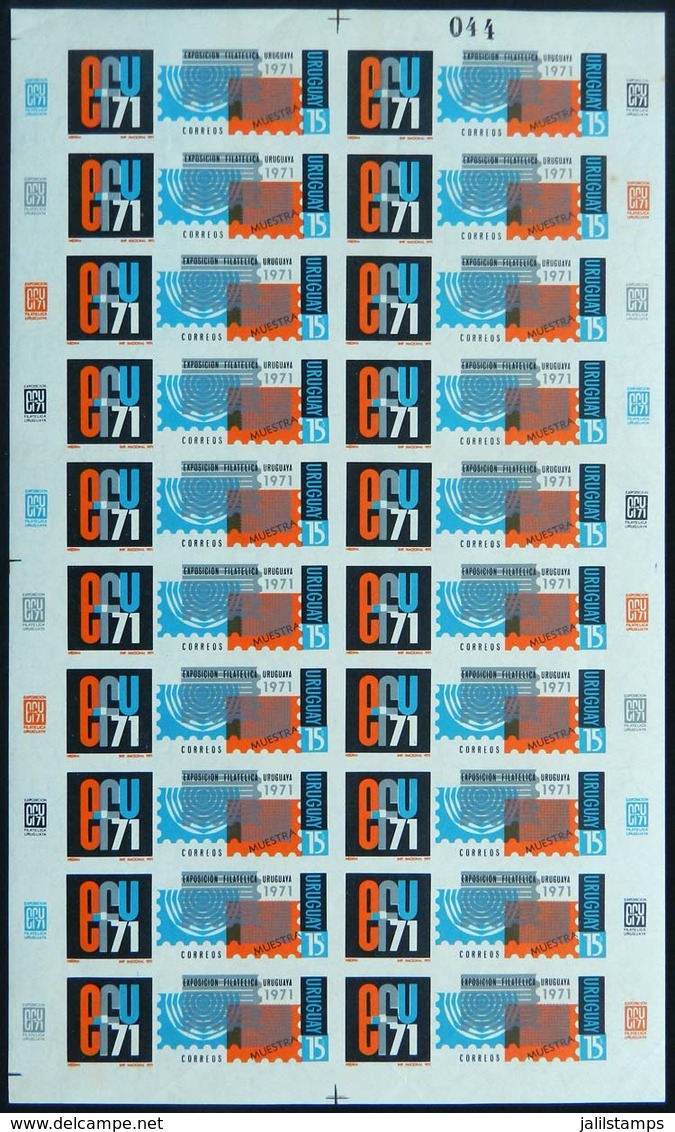 1257 URUGUAY: Sc.791, 1971 Philatelic Expo, Complete IMPERFORATE Sheet Of 20 Stamps, With - Uruguay