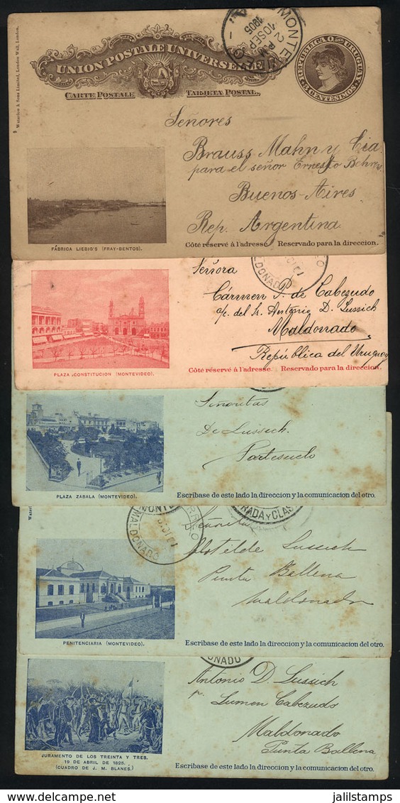 1266 URUGUAY: 5 Illustrated Postal Cards With Good Views, Posted Between 1901 And 1905. - Uruguay