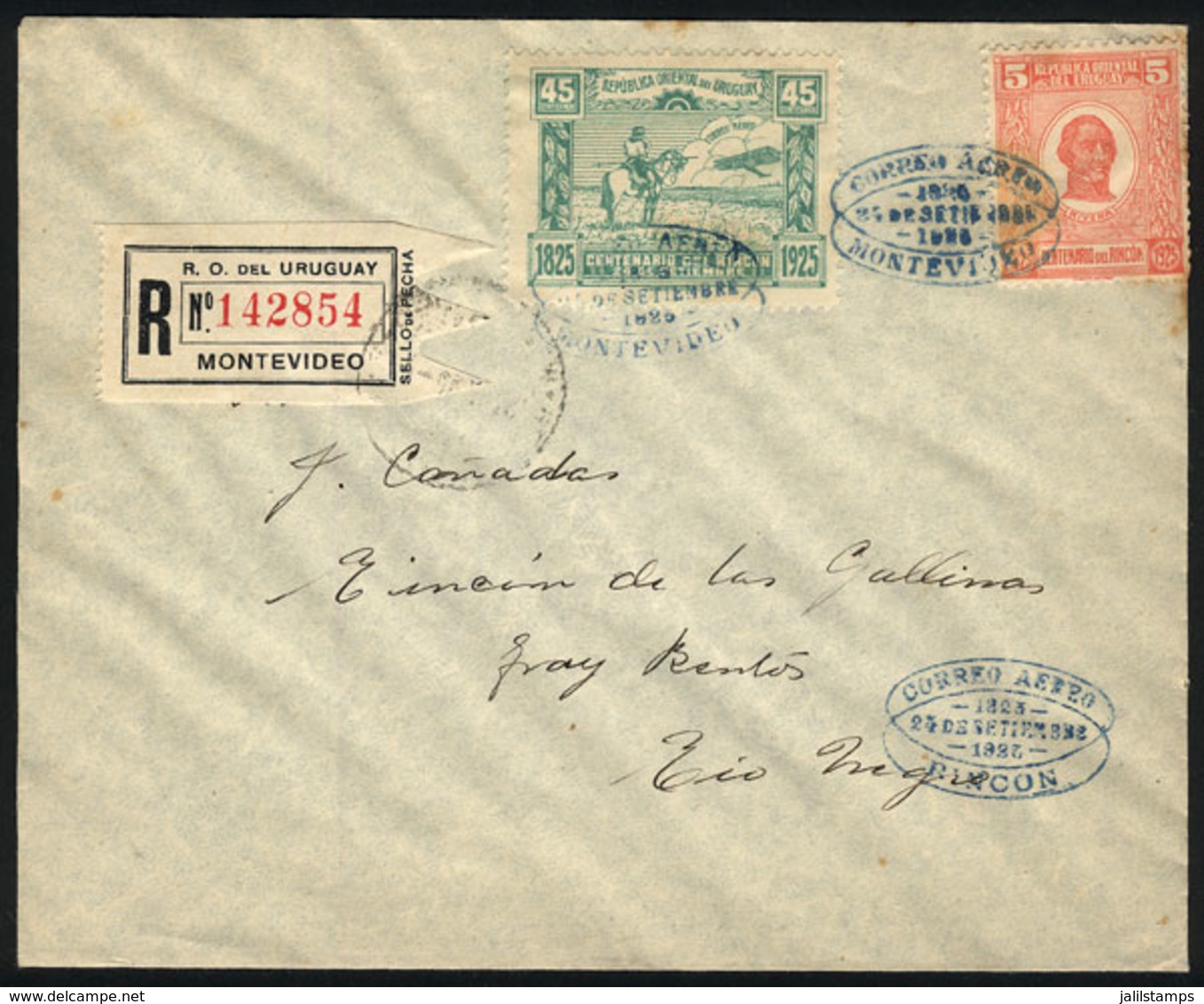 1269 URUGUAY: 24/SE/1925 Montevideo - Rincón De Las Gallinas: First Flight, Cover Franked - Uruguay