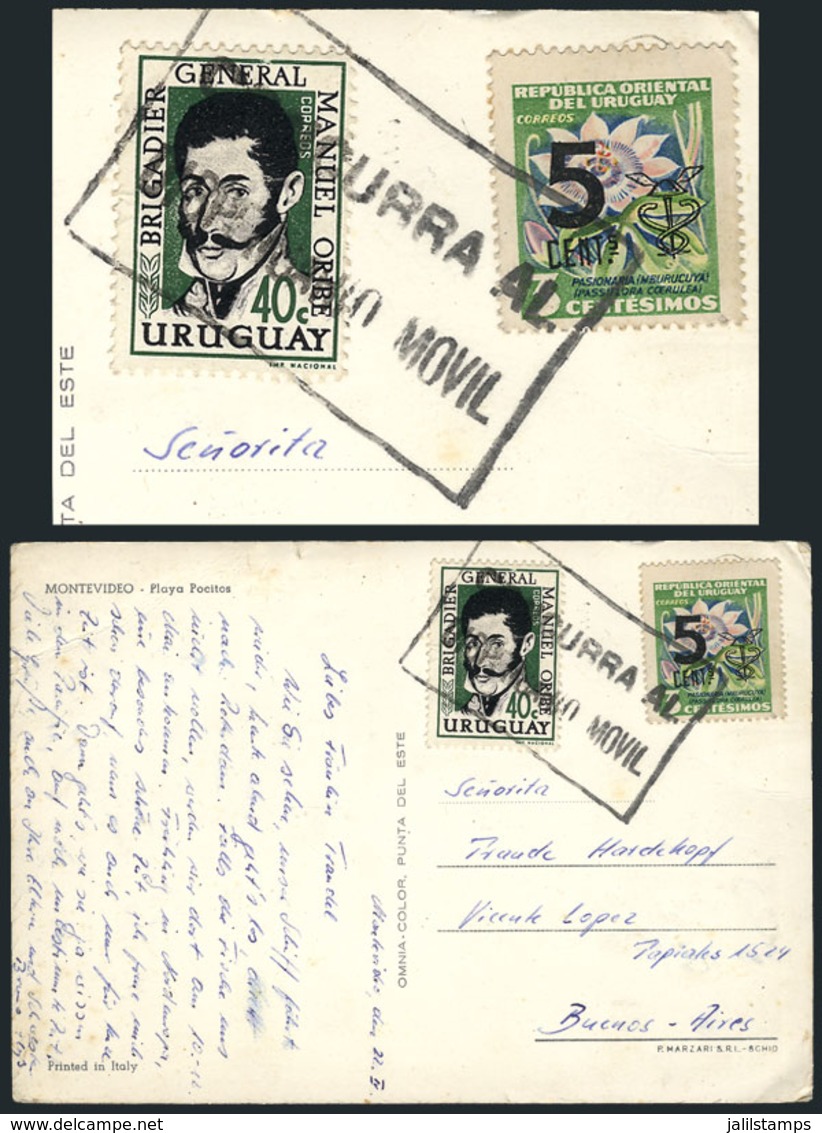 1271 URUGUAY: "Postcard Sent From Montevideo To Argentina With Interesting Rectangular " - Uruguay