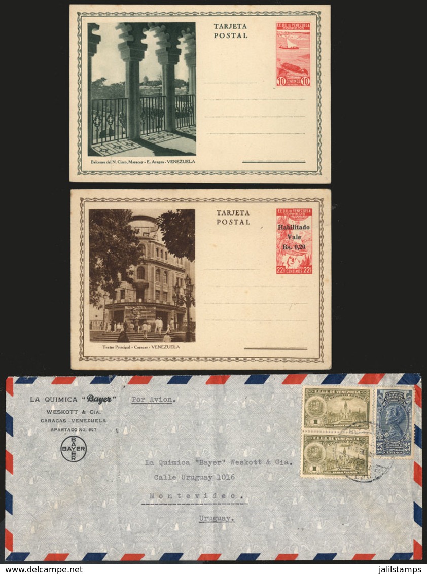 1288 VENEZUELA: 2 Illustrated Postal Cards (theater, View Of Maracay) And A Cover Sent To - Venezuela