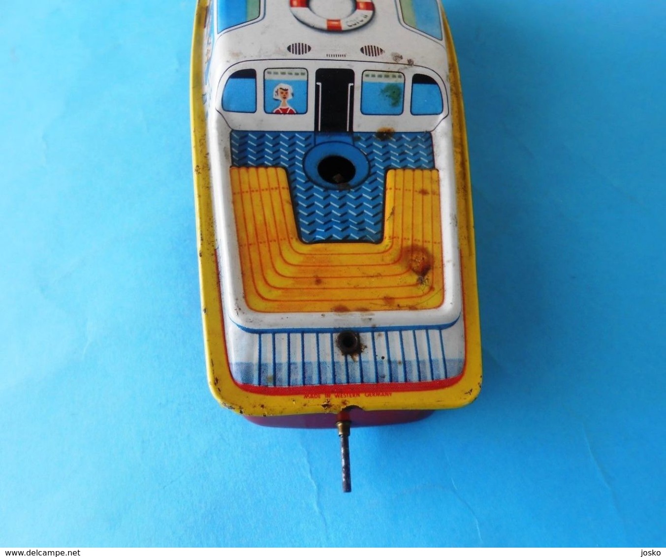 BOAT lithographed wind-up metal tin toy ( Made in West Germany ) original vintage * ship bateau jep en tole Deutschland