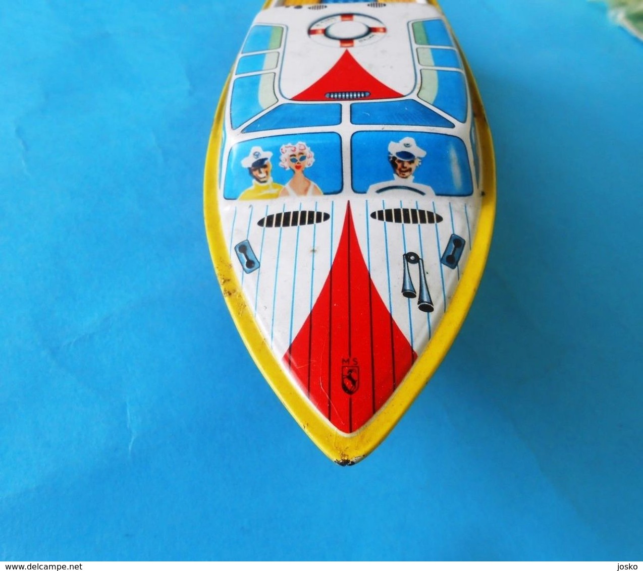 BOAT lithographed wind-up metal tin toy ( Made in West Germany ) original vintage * ship bateau jep en tole Deutschland