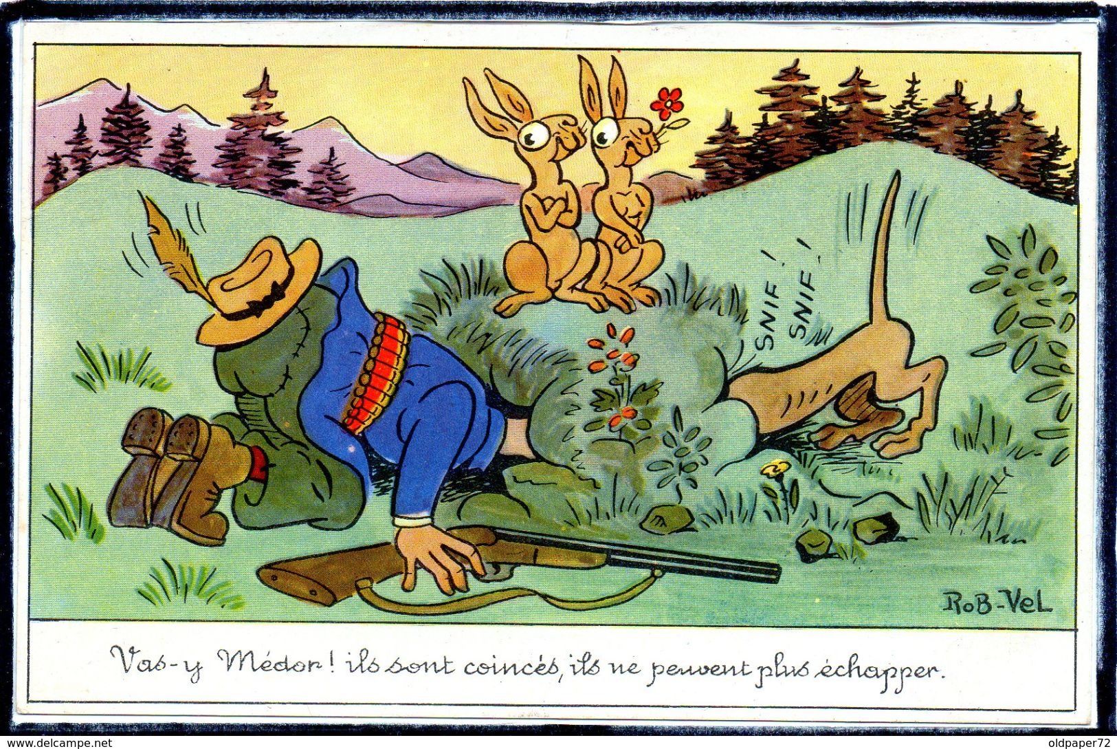 ILLUSTRATEUR " ROB - VEL " - CHASSE - CHASSEUR - LAPIN - LAPINS - CHIEN - HUMORISTIQUE - HUMOUR - Autres & Non Classés