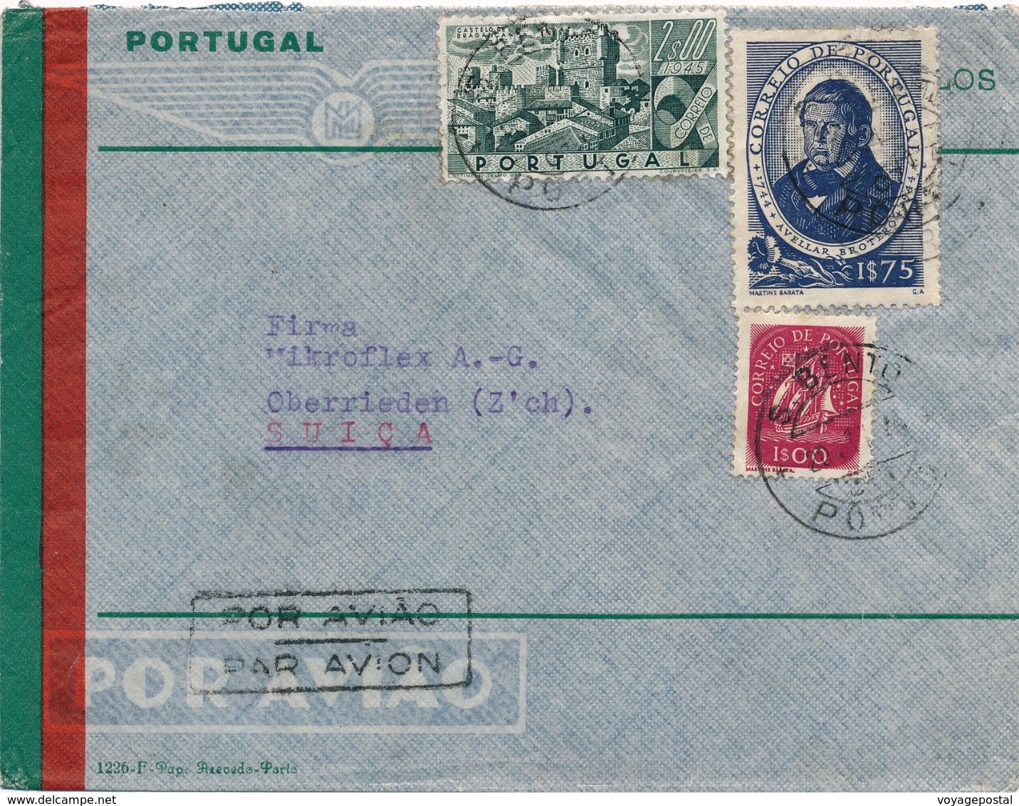 Lettre Soreal Porto Pour La Suisse - Lettres & Documents