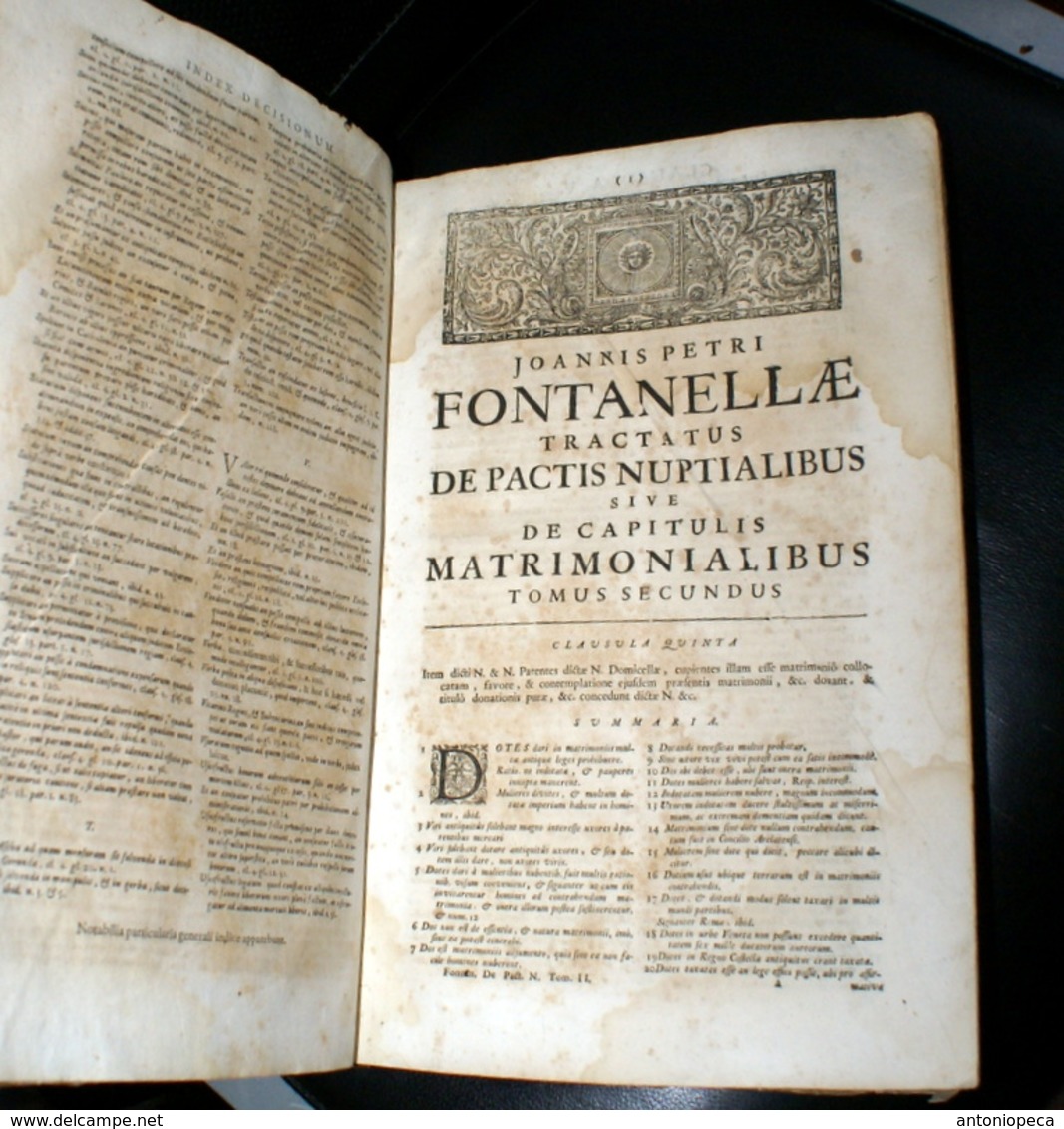 LIBRO DEL 1719 DI JONNIS PETRI FONTANELLA "TRACTATUS DE PACTIS NUPTIALIBUS"