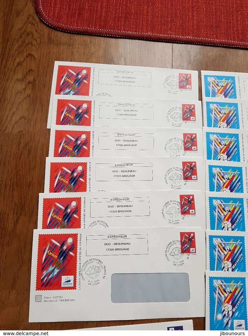 Enveloppes Prêt à Poster Oblitérés Des 64 Matchs De La Coupe Du Monde Football 1998 Timbrées Sur Commande Duc Seguineau - Listos A Ser Marcados