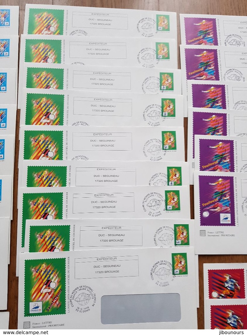 Enveloppes Prêt à Poster Oblitérés Des 64 Matchs De La Coupe Du Monde Football 1998 Timbrées Sur Commande Duc Seguineau - PAM