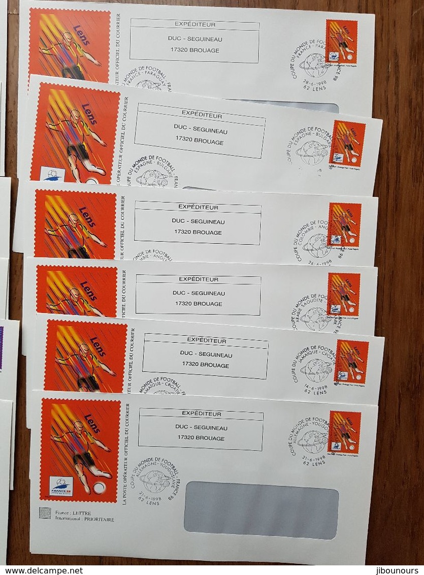 enveloppes prêt à poster oblitérés des 64 matchs de la coupe du monde football 1998 timbrées sur commande Duc Seguineau