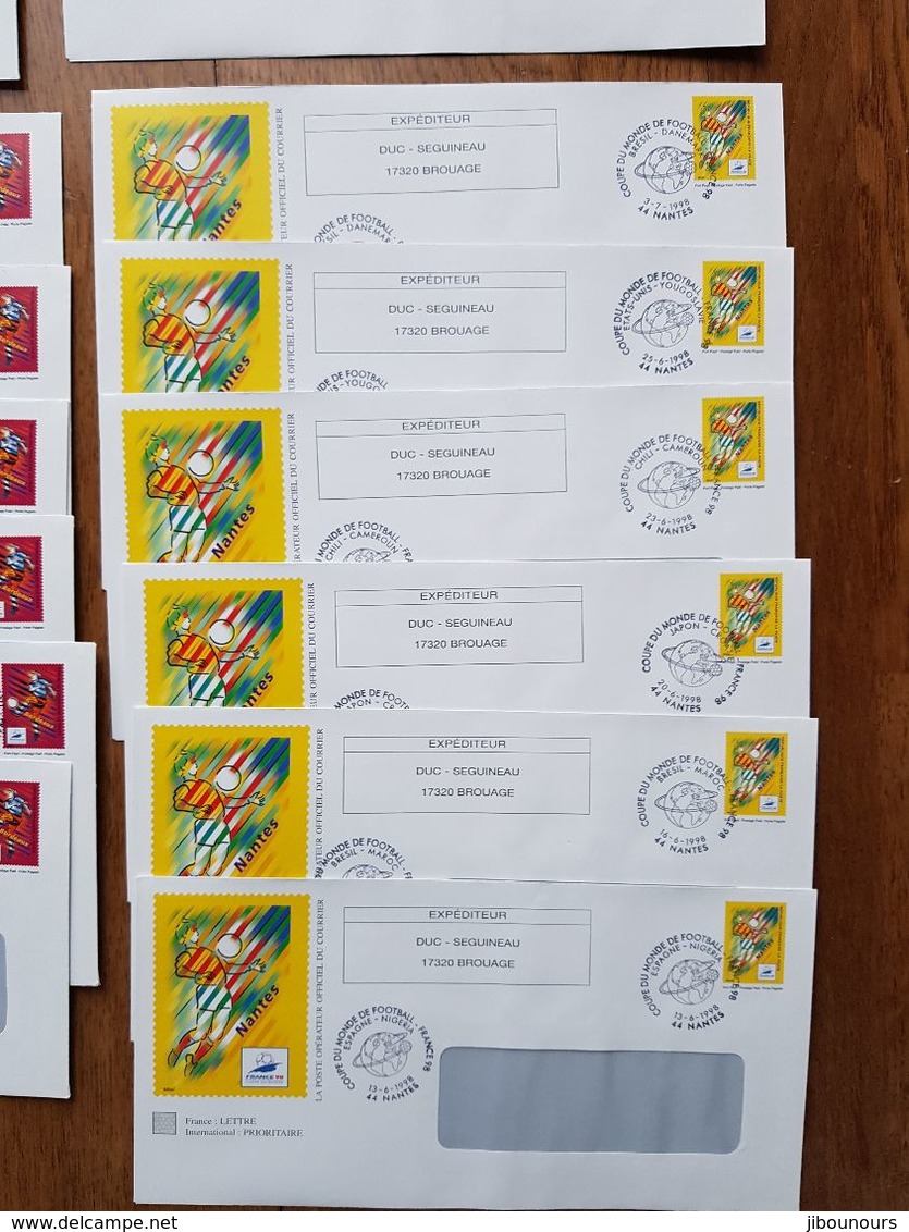 enveloppes prêt à poster oblitérés des 64 matchs de la coupe du monde football 1998 timbrées sur commande Duc Seguineau