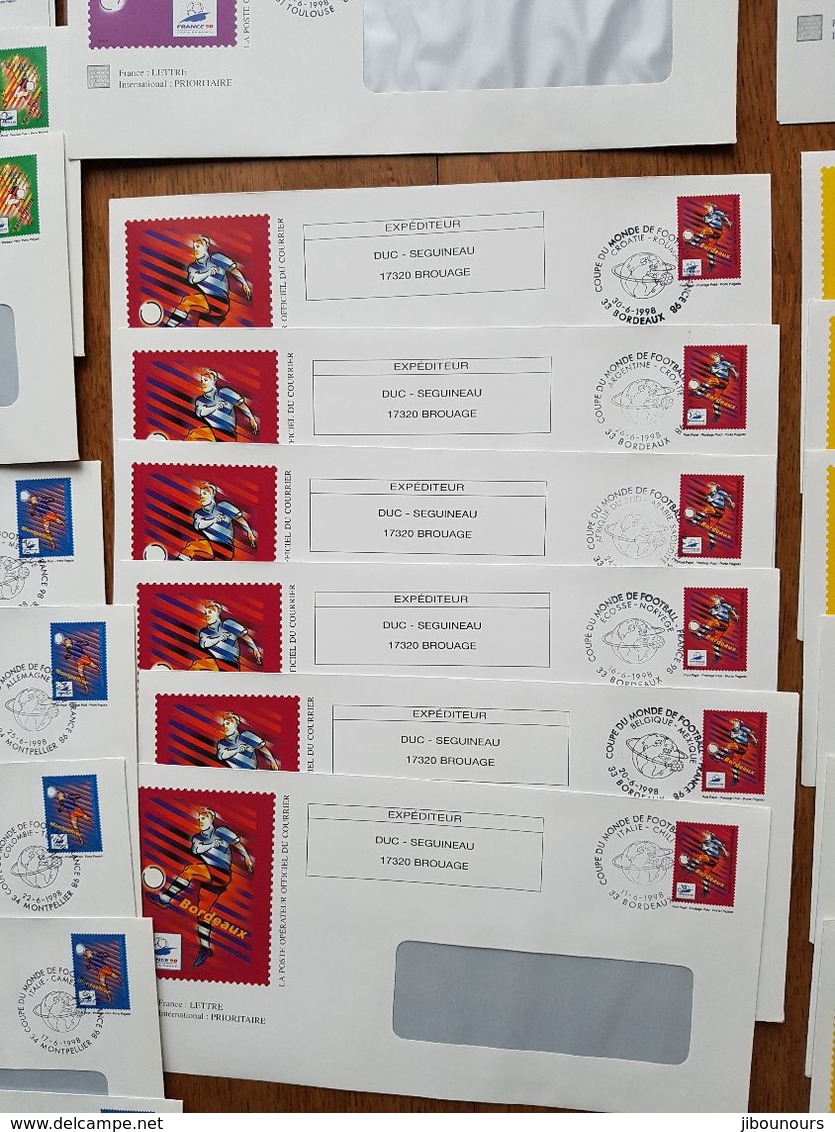 enveloppes prêt à poster oblitérés des 64 matchs de la coupe du monde football 1998 timbrées sur commande Duc Seguineau