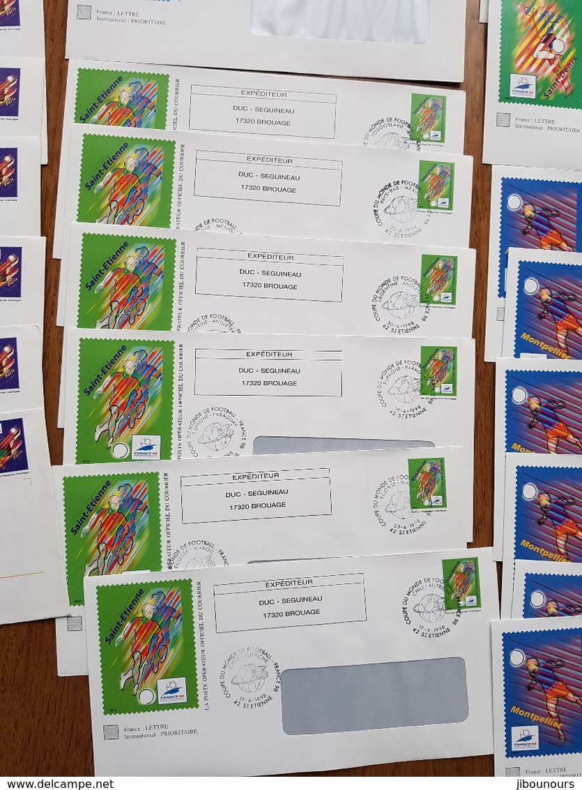enveloppes prêt à poster oblitérés des 64 matchs de la coupe du monde football 1998 timbrées sur commande Duc Seguineau