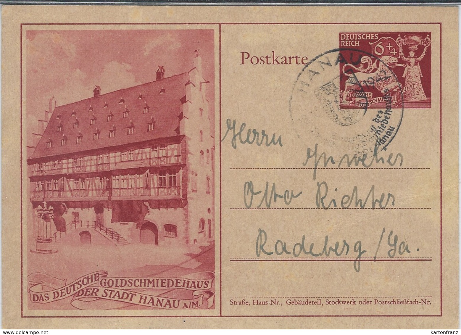 DR Postkarte Ganzsache P293 - Goldschmiedehaus Hanau 1943 - PP Besichtigung O - Selten !!! Pivatpostkarte !!! - Otros & Sin Clasificación