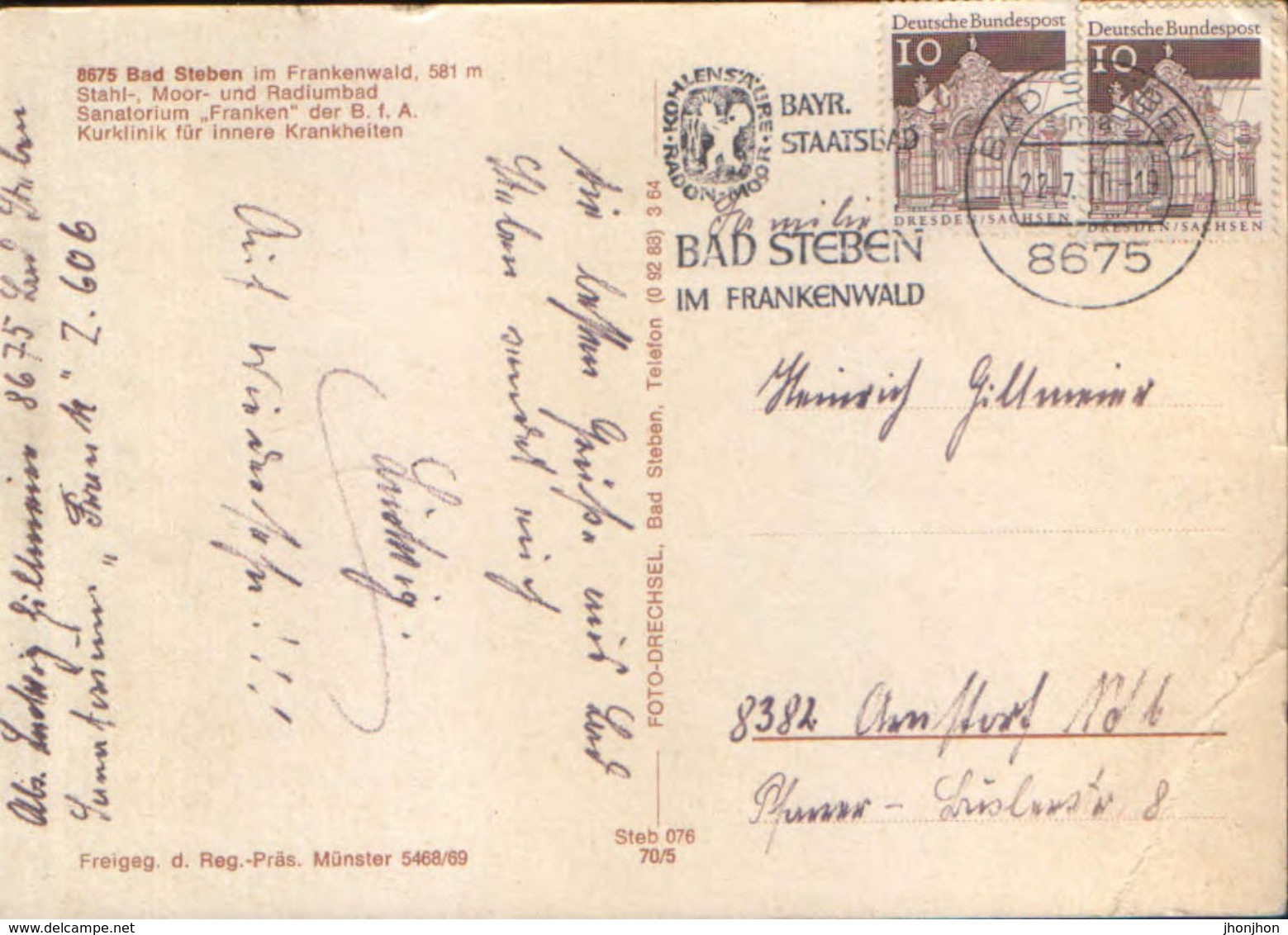 Germany - Postcard Circulated In 1970 - Bad Steben - Sanatorium  - 2/scan - Bad Steben