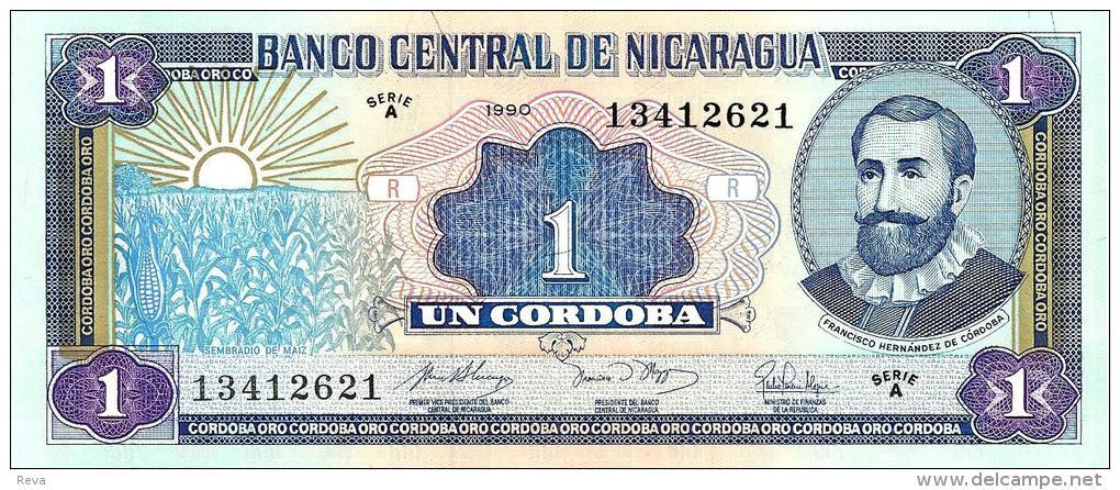 NICARAGUA 1 CORDOBA BLUE MAN FRONT EMBLEM BACK DATED 1990 P.173 UNC  READ DESCRIPTION !! - Nicaragua