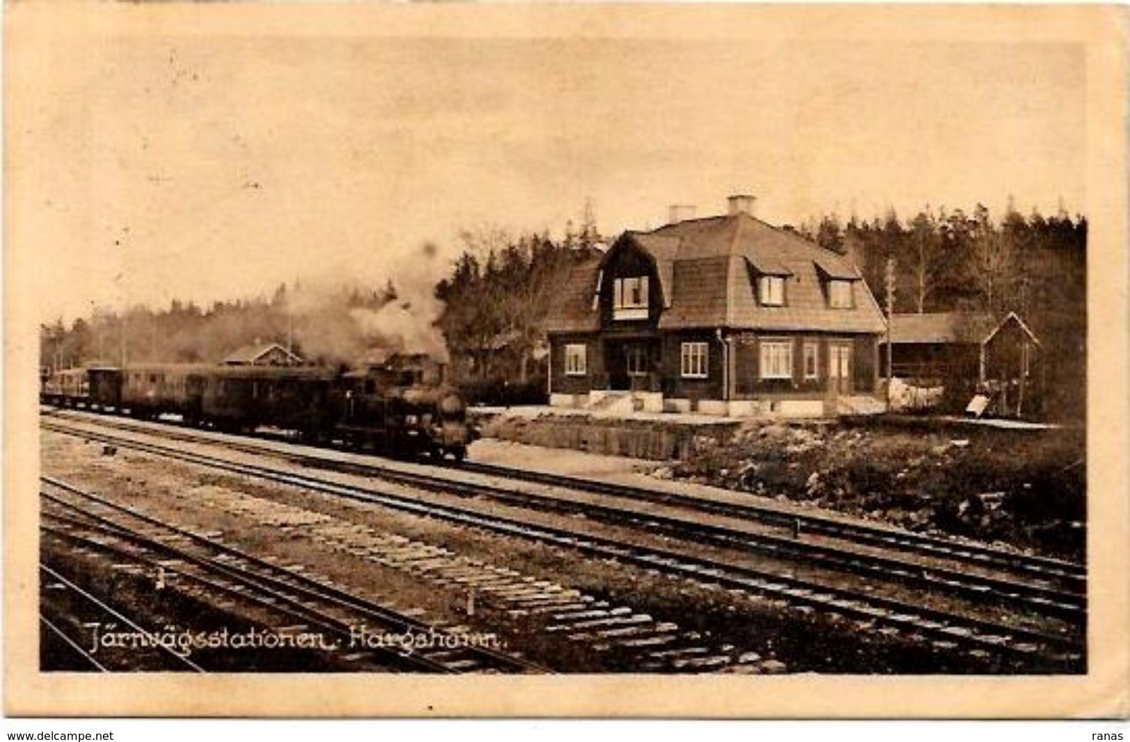 CPA Suède Svérige Gare Train Chemin De Fer Station Circulé Hargshamm - Suède