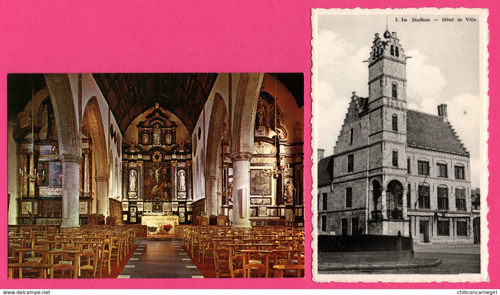 2 Cp - Lo - Stadhuis - Hôtel De Ville - Intérieur Eglise St Pierre Maître Autel Avec Rétable - NELS - DUPONT - Lo-Reninge