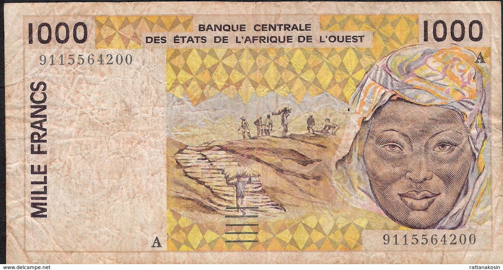 WEST AFRICAN STATES IVORY COAST P111Aa 1000 FRANCS (19)91 FINE - États D'Afrique De L'Ouest