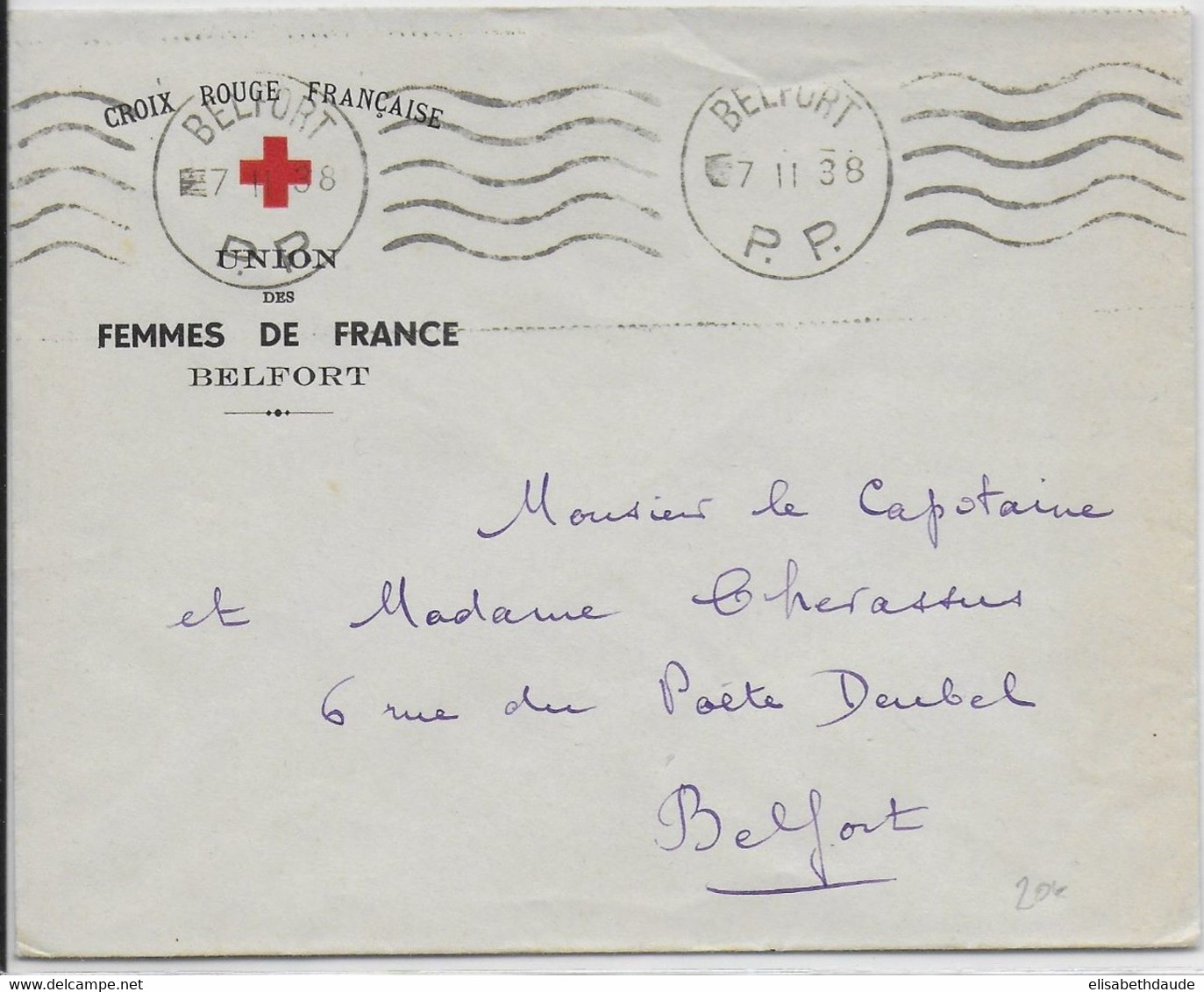 1938 - OMEC - BELFORT - MECA PP "5 LIGNES ONDULEES" Sur ENVELOPPE CROIX-ROUGE UNION DES FEMMES De FRANCE - Rode Kruis