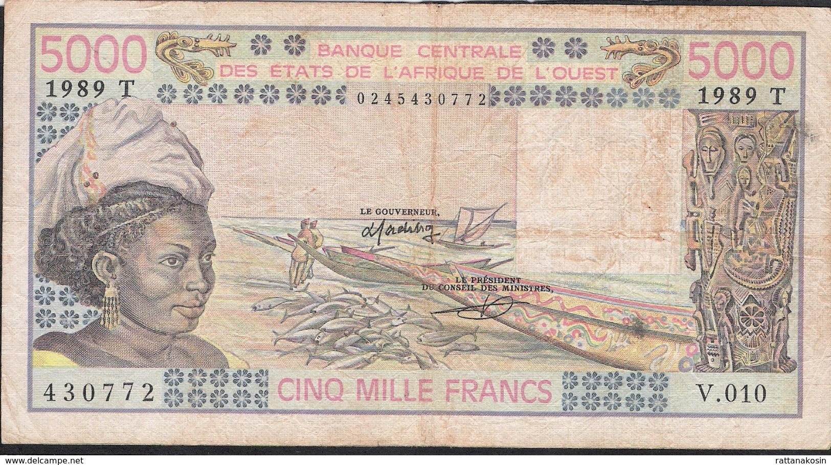 W.A.S. WEST AFRICAN STATES TOGO P808Td 5000 FRANCS 1989 FINE/Better  NO P.h. ! - Togo