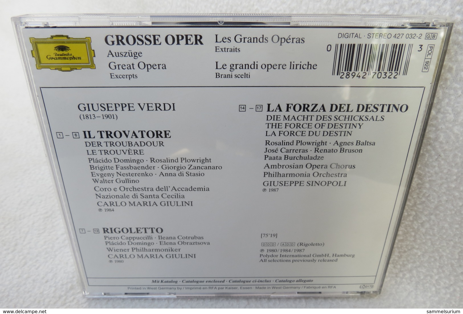 CD "Grosse Oper" Auszüge Aus Il Trovatore Rigoletto, La Forza Del Destino - Opere