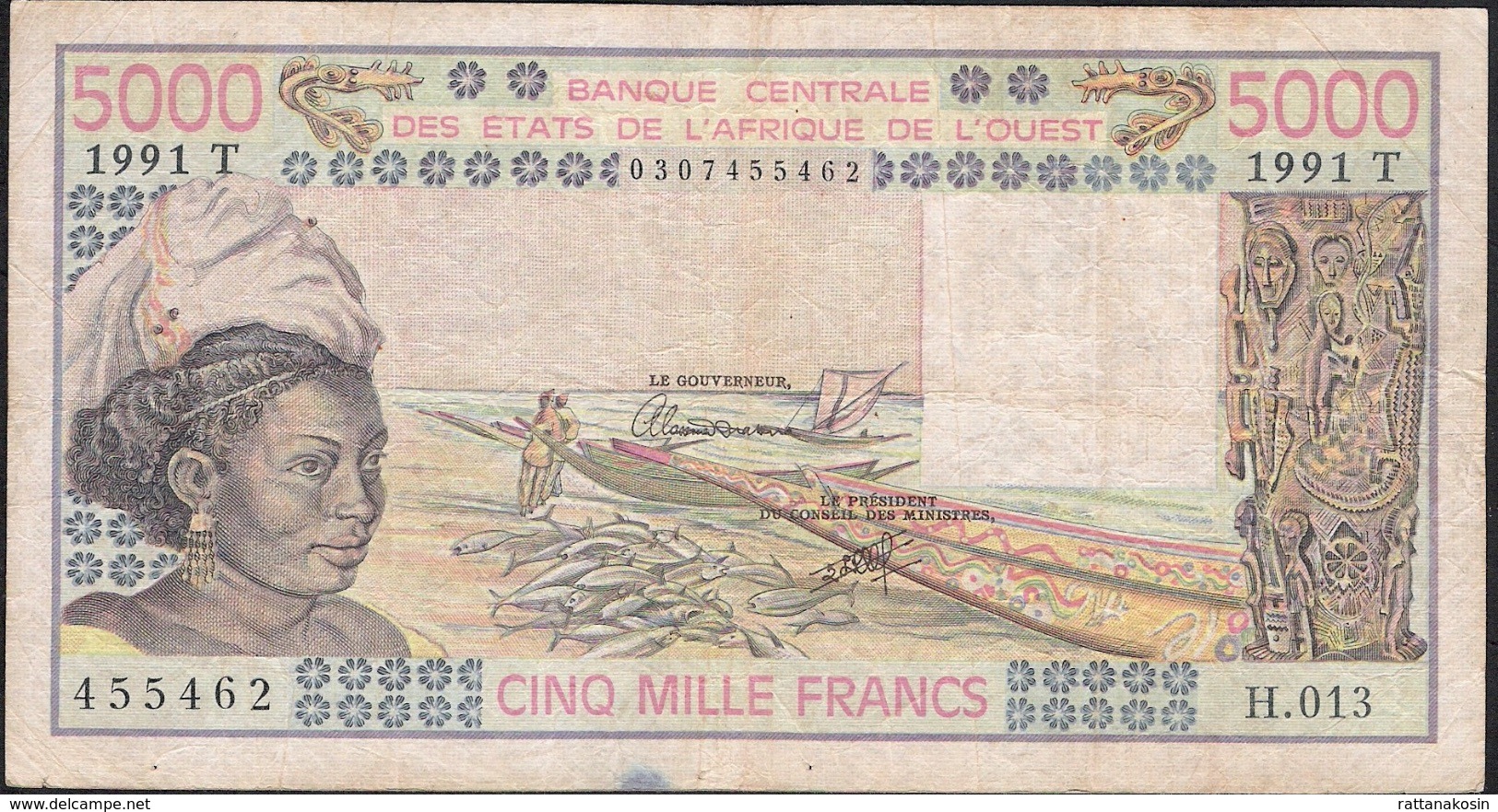 WEST AFRICAN STATES TOGO P808Tk 5000 FRANCS 1991 FINE/Better  NO P.h. ! - Togo