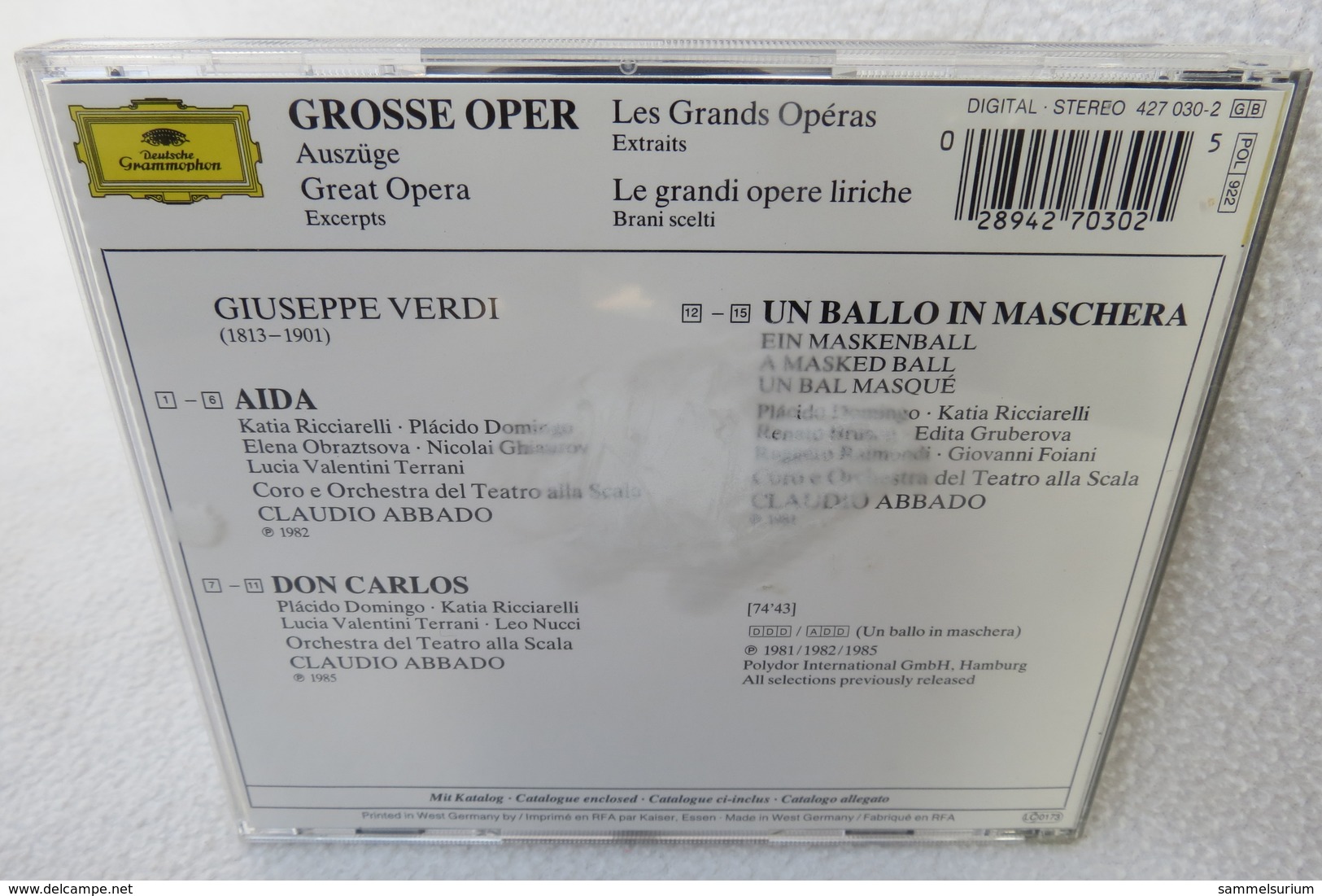 CD "Grosse Oper" Auszüge Aus Aida, Don Carlos, Un Ballo In Maschera, Claudio Abbado, Limitierte Auflage - Oper & Operette
