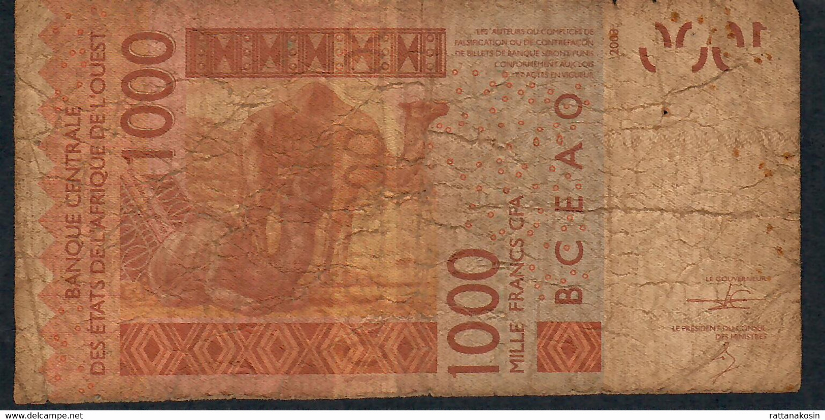 W.A.S. WEST AFRICAN STATES TOGO P815Tn 1000 FRANCS (20)14 FINE - Togo