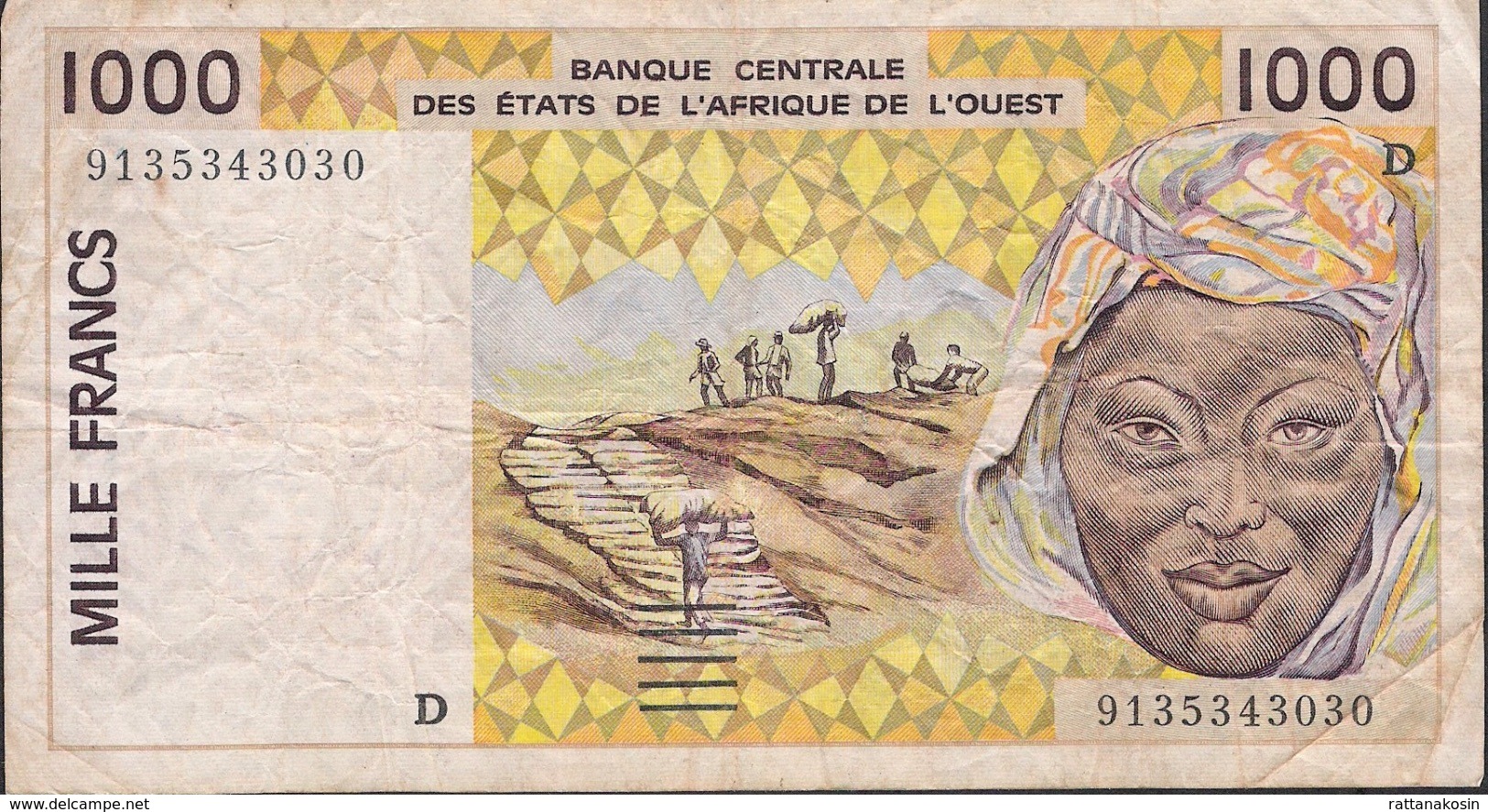 WEST AFRICAN STATES MALI P111Aa 1000 FRANCS (19)91 FINE 1 P.h. . - Mali