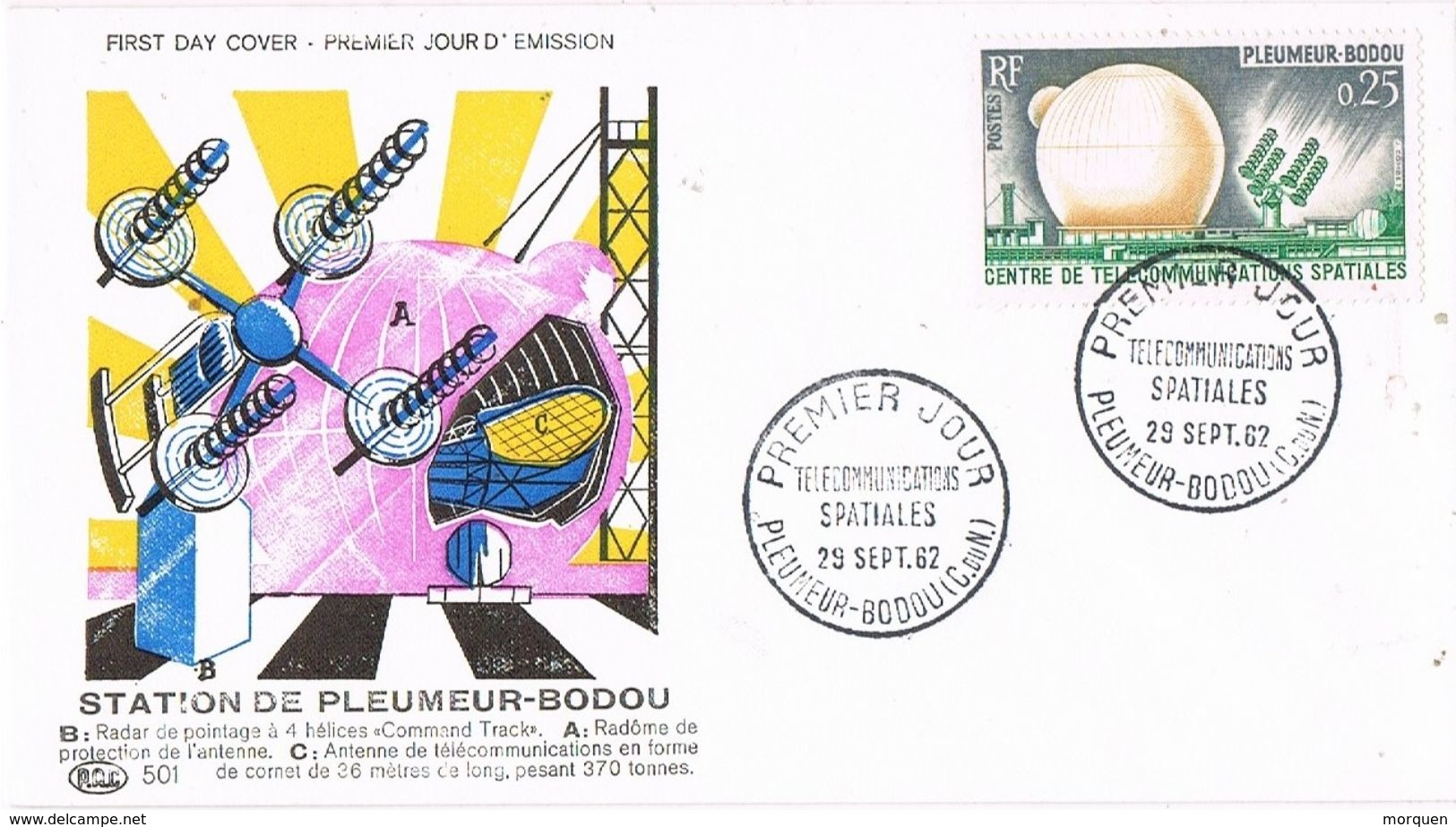 27721. Carta F.D.C. PLEUMEUR BOUDOU (Côtes Du Nord) 1962. Space. Telecomunications - 1960-1969