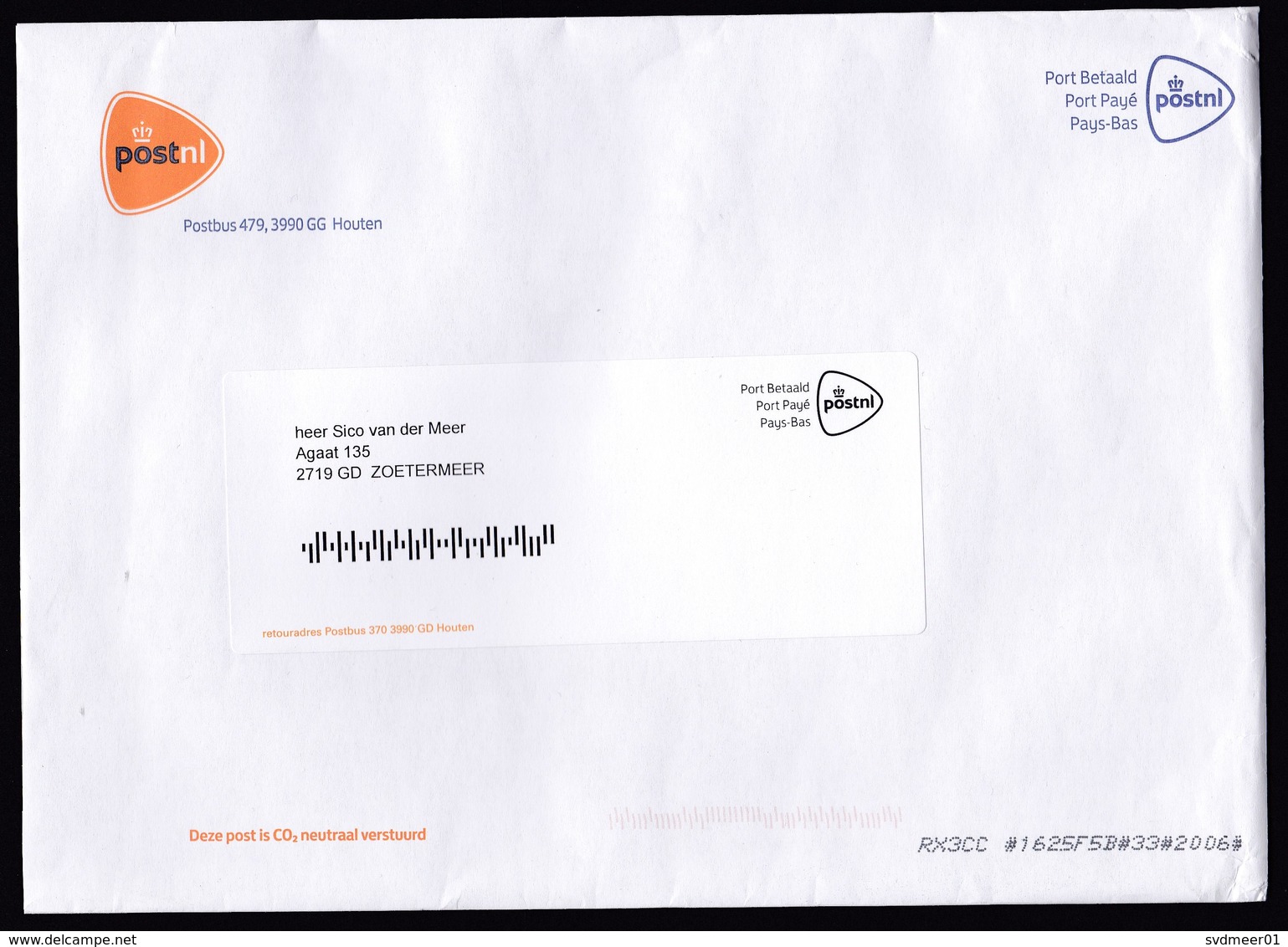 Netherlands: Official Cover Of Dutch Postal Service, 2018, Postage Paid, Office Houten (traces Of Use) - Lettres & Documents